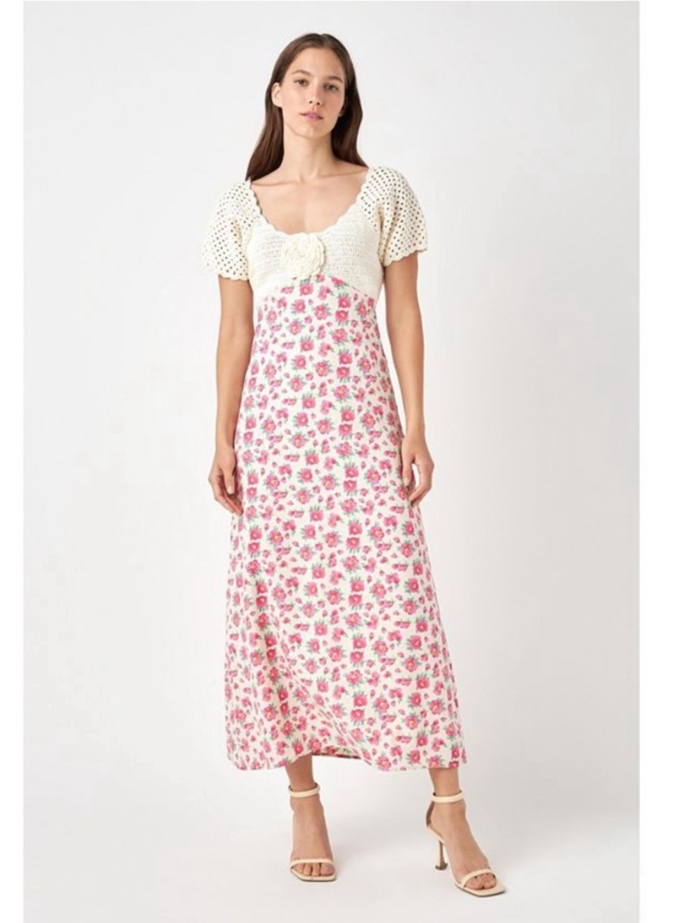 English Factory Cream Crochet-Yoke Floral Maxi Dress